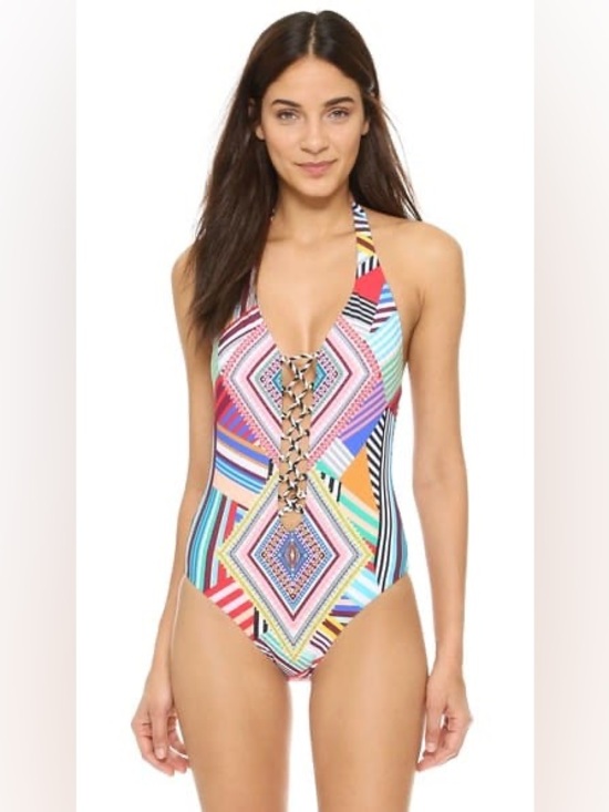 Red Carter Other - Red Carter Colorful Mediterranean Lace Up Plunge One Piece Swimsuit size Small